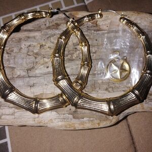 Gold Bamboo Hoop Earrings